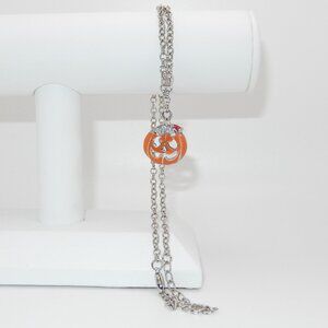 NWOT / Pumpkin Jack O' Lantern Halloween Necklace / Adjustable 19" + 1" Pendant